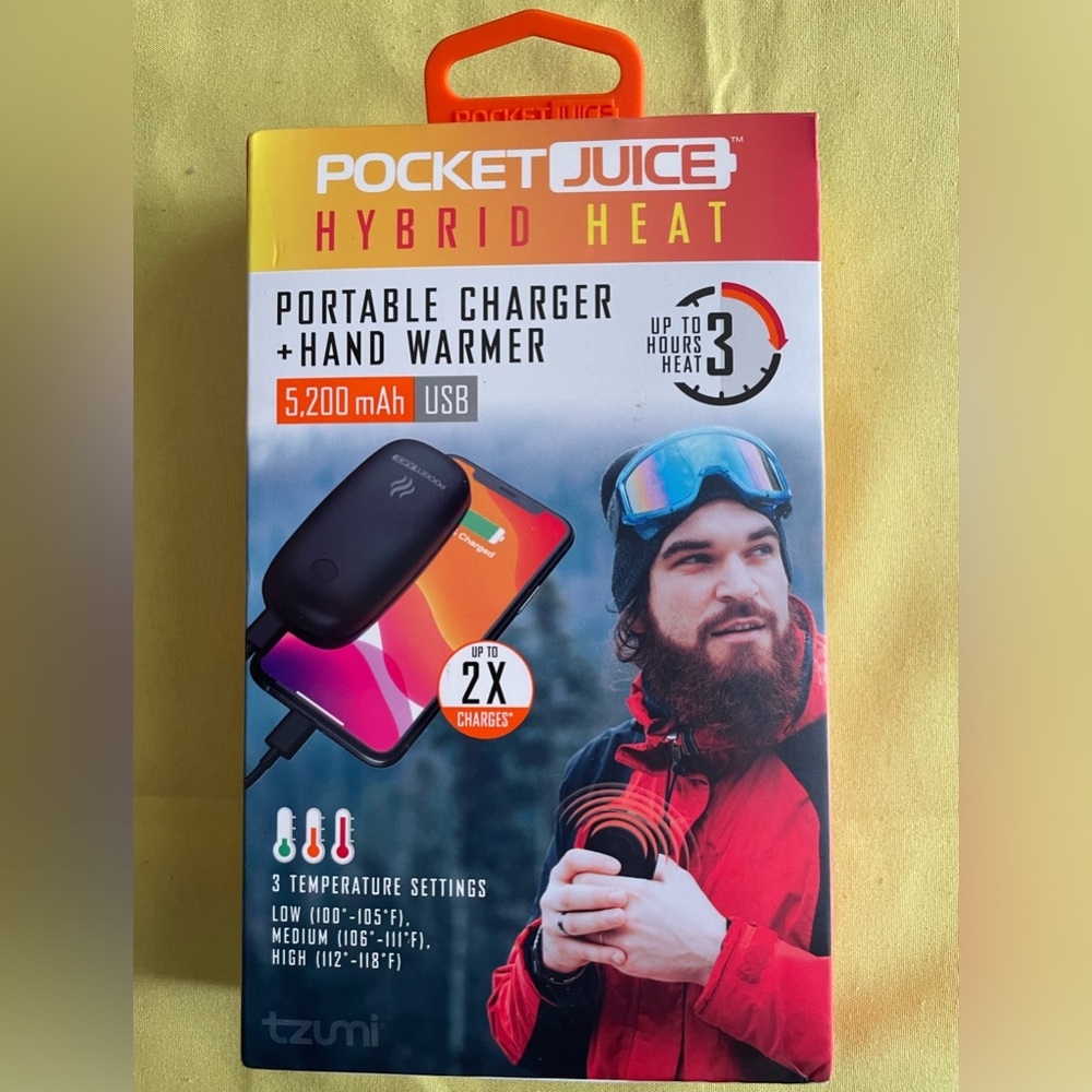 Pocket Juice 5200 mAh USB Hybrid Heat Portable Charger Hand Warmer New in Box